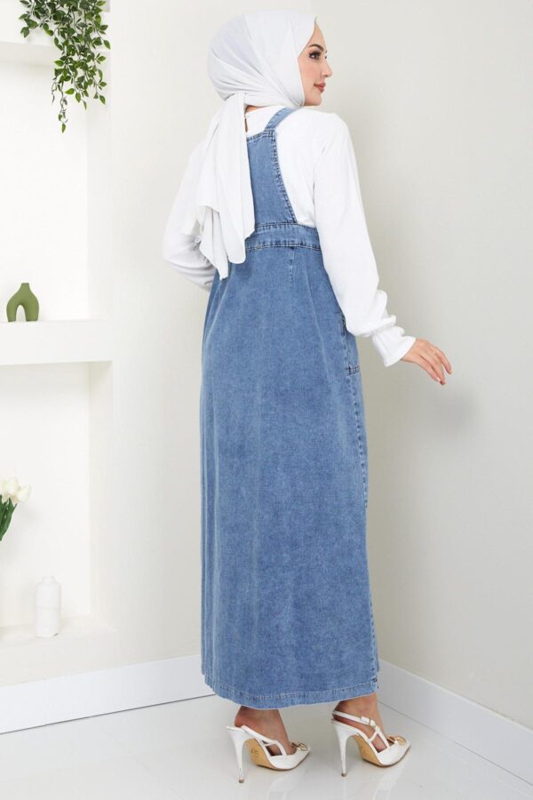 Stylish Buttoned Denim Pinafore Dress in Black and Blue DR001HF - Image 3