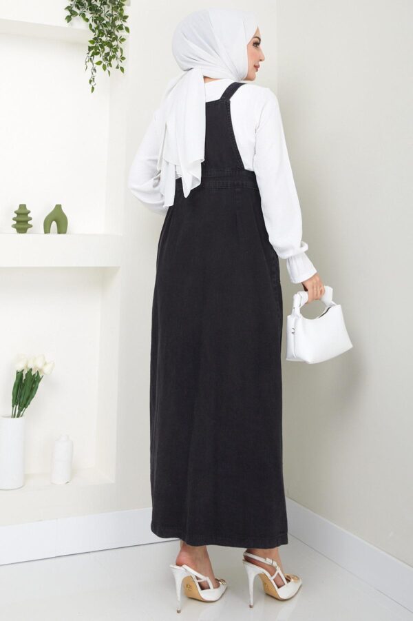 Stylish Buttoned Denim Pinafore Dress in Black and Blue DR001HF - Image 5