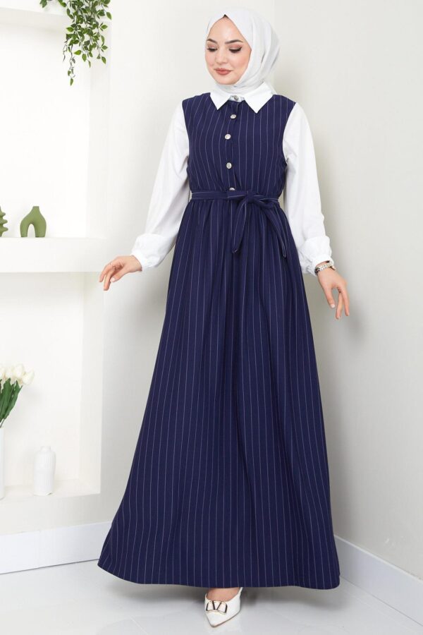 Stylish Striped Dress with Contrasting Sleeves DR003HF - Image 4