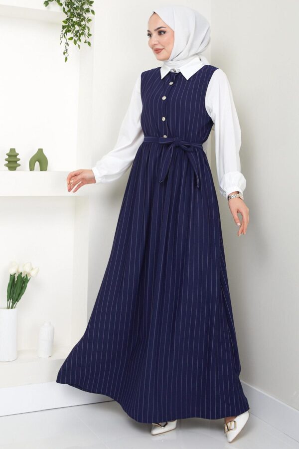 Stylish Striped Dress with Contrasting Sleeves DR003HF - Image 2