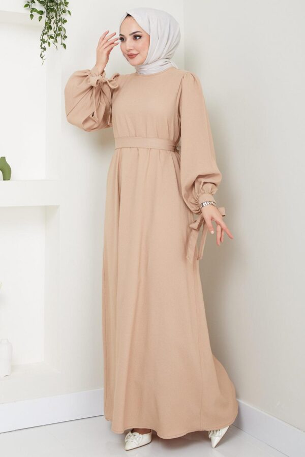 Tie-Cuff Balloon Sleeve Dress DR005HF - Image 2