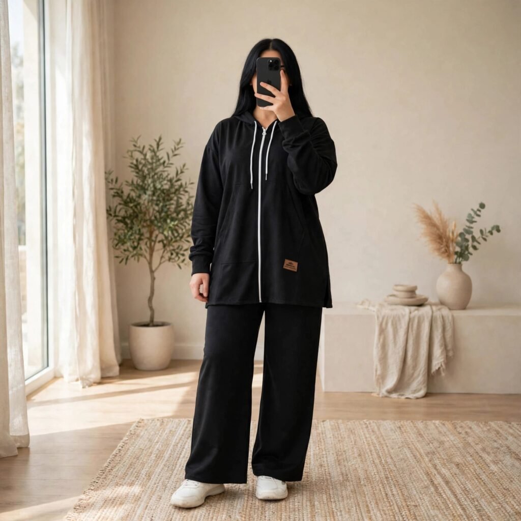 طقم رياضي نسائي من قطعتين بقماش مونطوني ليكرا