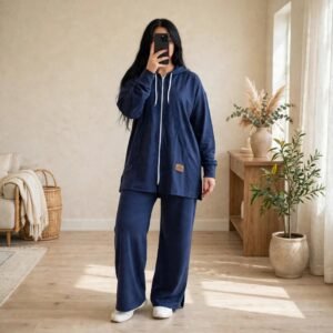 طقم رياضي نسائي من قطعتين بقماش مونطوني ليكرا
